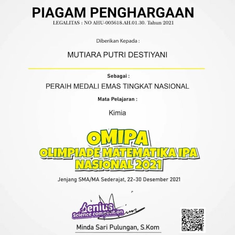 Medali Emas Olimpiade Matematika IPA Nasional